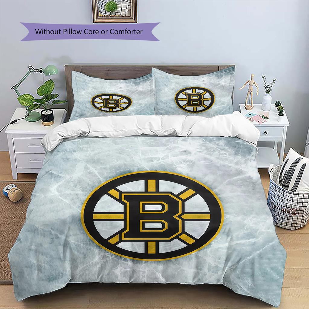 Boston Bruins2 Pattern Bedding Quilt Set Home Decoration Gift (1 * duvet cover + 2 * pillowcase without core)