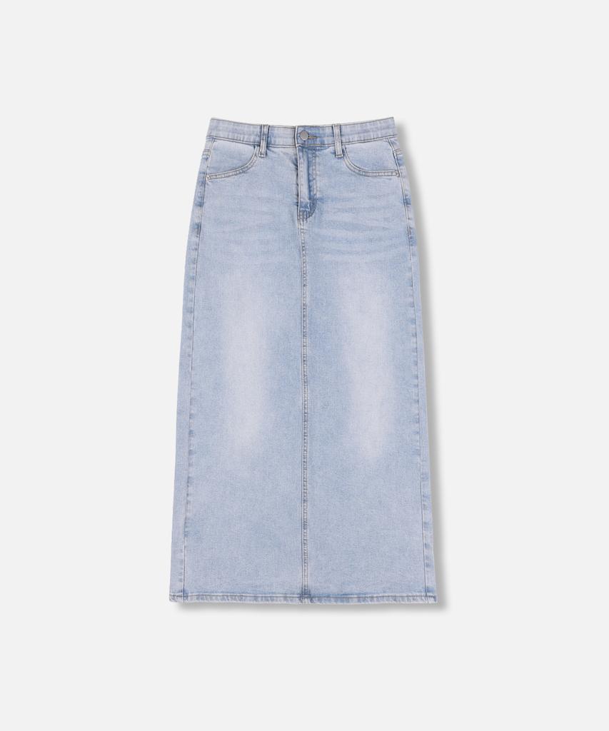 Np Studio Slit Washed Long Denim Skirt Light Blue