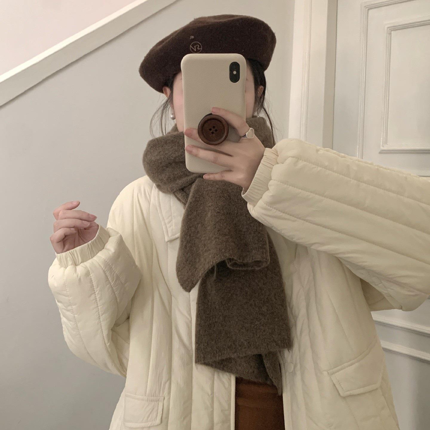 

Japanese And Korean Autumn And Winter Solid Color Wool Blended Scarf Warm Simple High-End Versatile Scarf Direct Sales Women