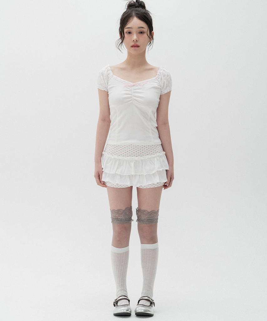 High School Disco Flower Tiered Layered Skirt_Ivory
