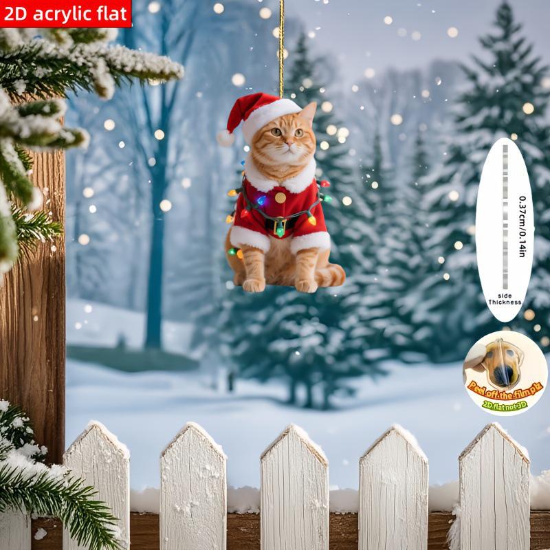 

2D Flat Orange Cat Christmas Ornament, 1pc - Perfect for Indoor/Outdoor Trees, Windows, Parties Standard