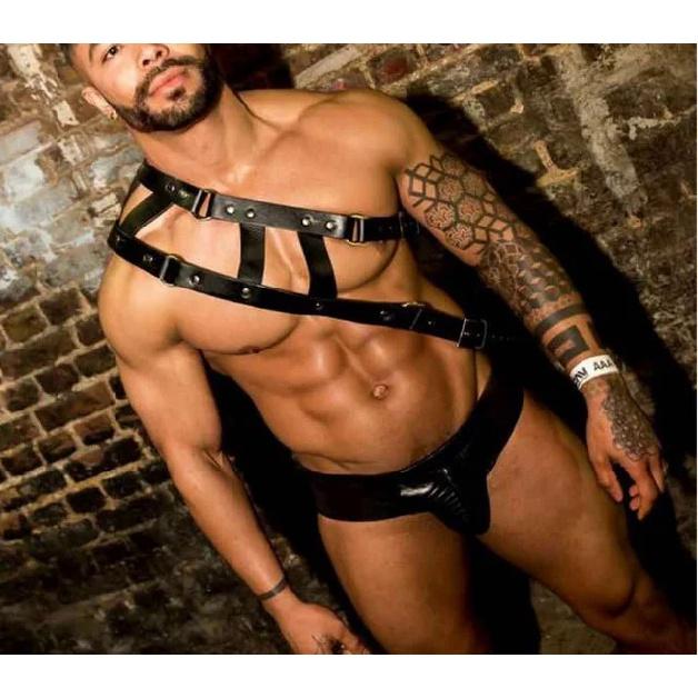Hot Erotic Underwear BDSM Fetish Costume Men Gay Leather Harness Body Bondage Belt Strap Punk Rave Cock Cage Chastity Panties