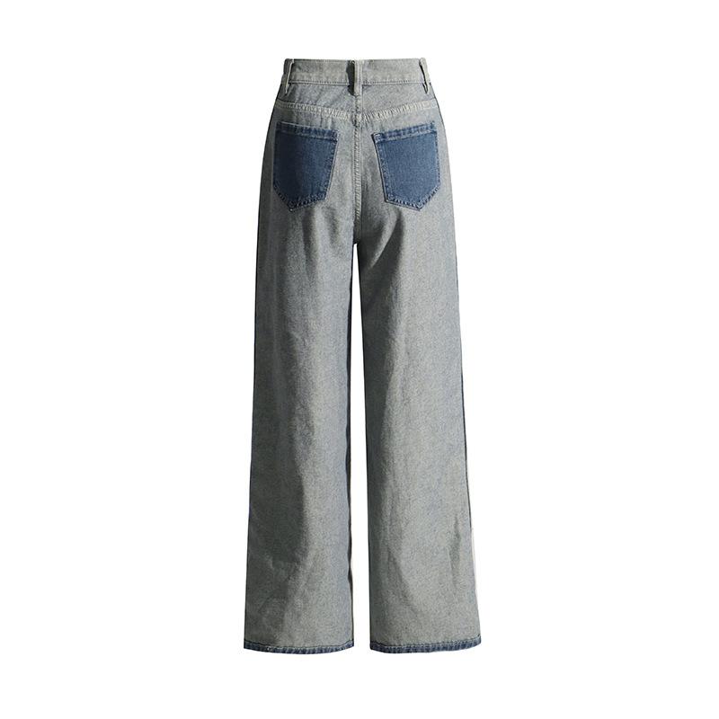 Fashion Temperament Jeans, Trousers, Women's Spring New Products, Casual Splicing, Contrasting Color Design, Straight Jeans