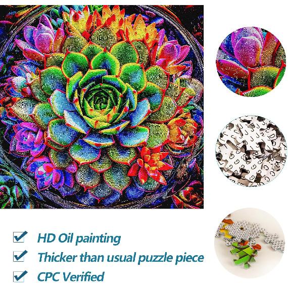 Bgraamiens Puzzle- Beautiful Succulent Puzzle for Adults 1000 Pieces, High Definition Puzzle,Colorful Succulent Jigsaw Puzzle