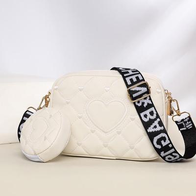 2024 Trendy Quilted Heart Ladies Crossbody Bag Set with Wide Strap