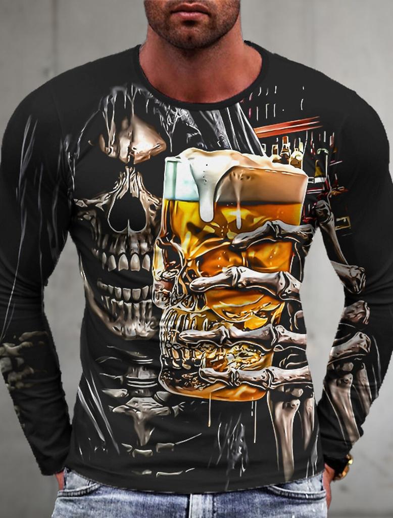 3D Men's Long Sleeve World Map Leisure Sports Fitness Retro Classic Long Sleeve Outdoor Sports T-Shirt Oversized Warm Longsleeve