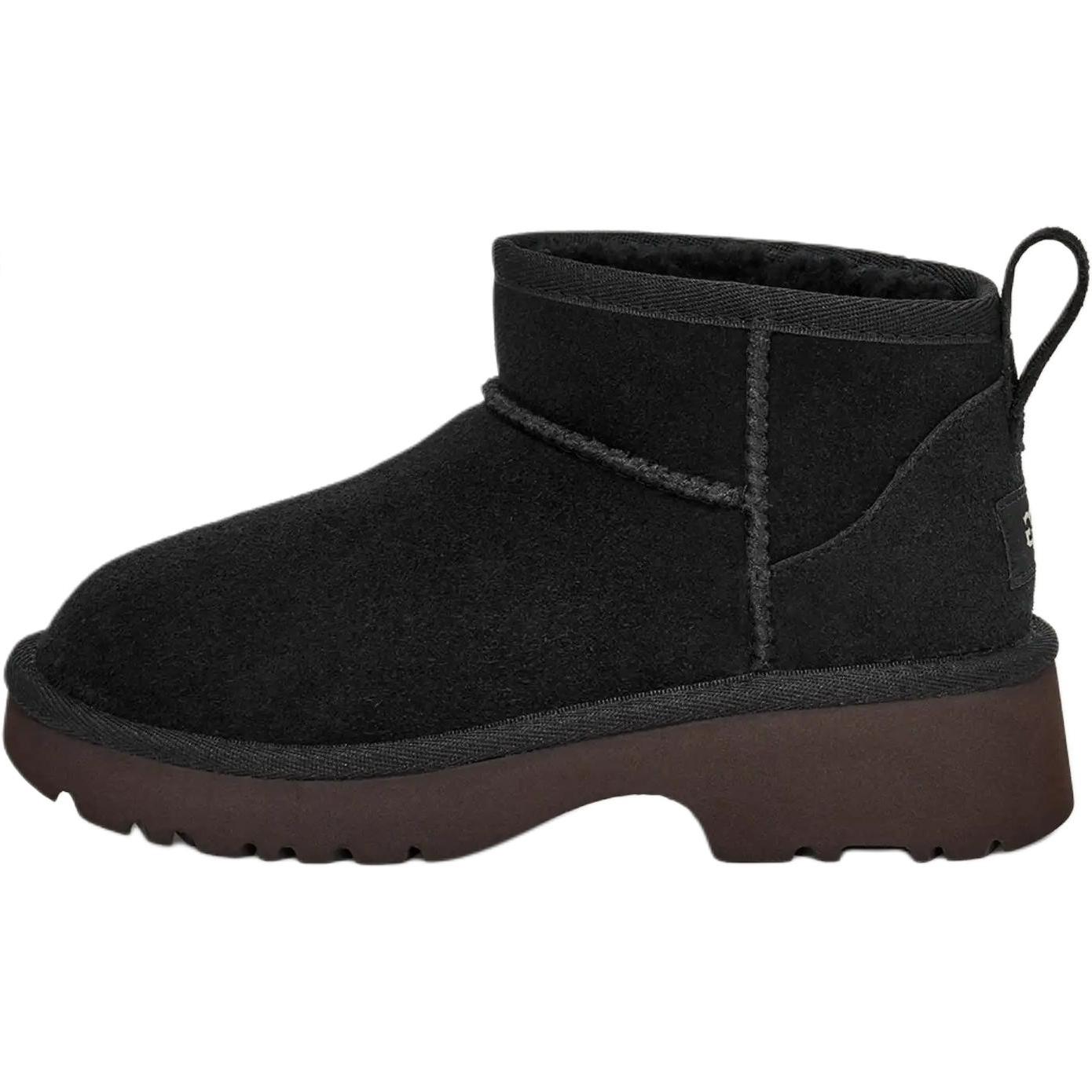 UGG Kids Classic Ultra Mini New Heights Black Suede Platform Ankle Boots 1157732K-BLK 32.5