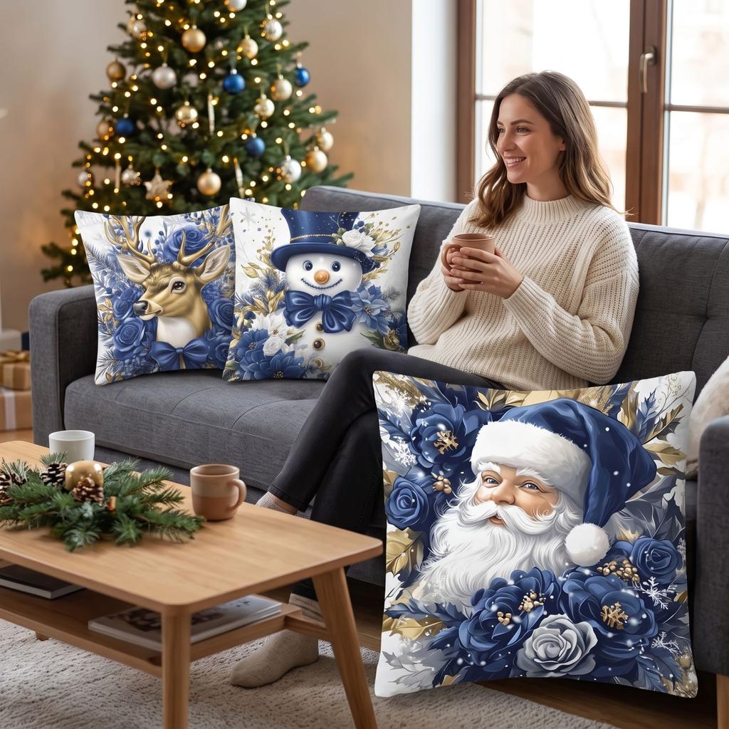 4 Pack Christmas Throw Covers, Cushion Pillowcases for Sofa Couch Home Decor