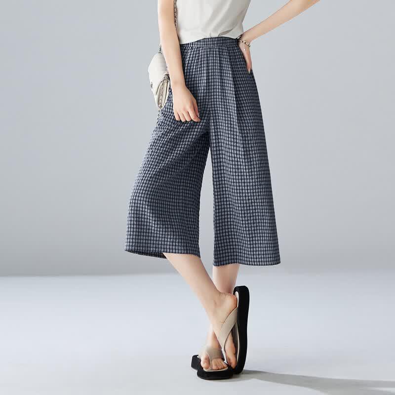 SOFSIL Women s Plaid Wide-Leg Capri Pants 26/S