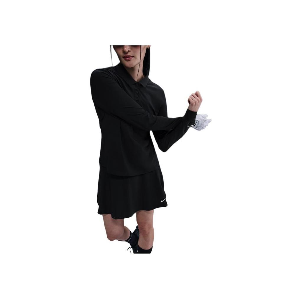 Nike Logo Quick-Dry Long Sleeve Polo Shirt Women Tops FQ1571-010