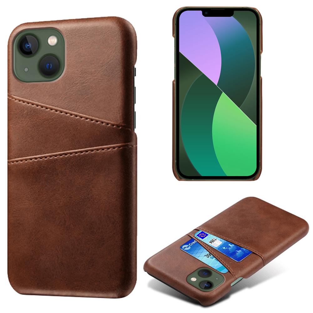 

Dual Card Slots Phone Cover for iPhone 15 Plus,Anti-scratch PU Leather Coated PC Protective Back Case Brown
