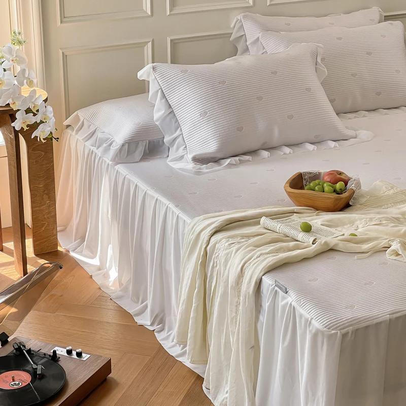 Simple Jacquard Bed Skirt with Cool Ice Muscle Air Conditioning Mat Ice Silk Mat for Girl Room Mat