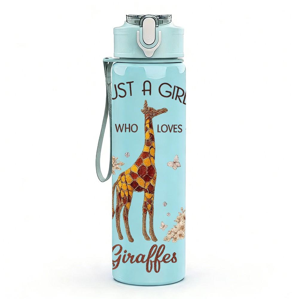 1PC Just A Girl Giraffe Print 750ml Color Plastic Sports Water Bottle Leakproof Flip Straw Lid Suitable for Sports Office Home Use