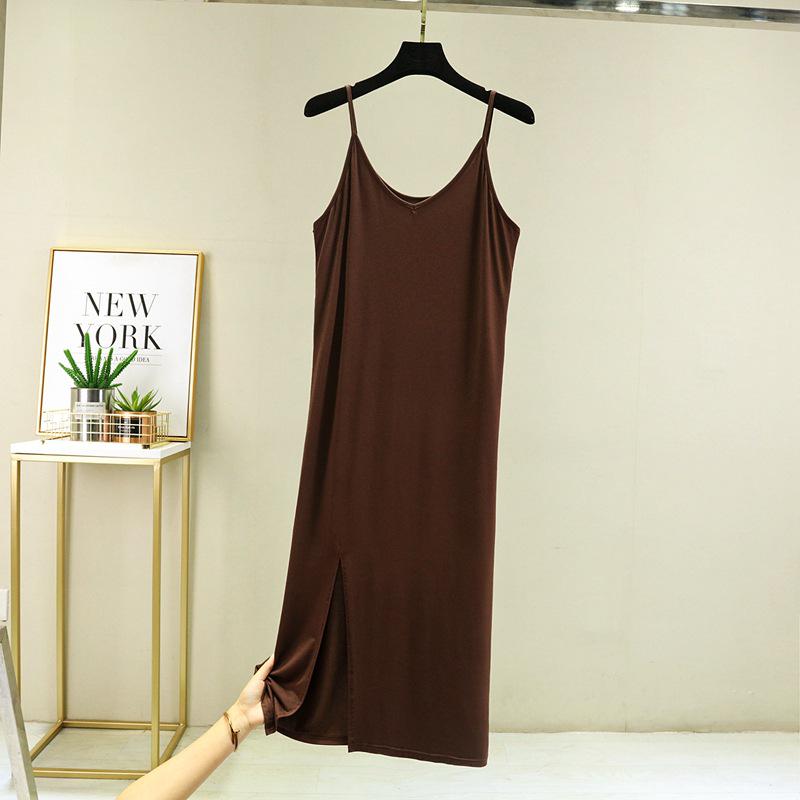 Korean Style Women's Modal Slimming V-Neck Spaghetti Strap Dress with Slit, Plus Size – Spring/Summer Collection
