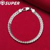925 Sterling Silver Bracelet 6mm 18/19/20cm Flat Side Chain Lobster Clasp Jewelry