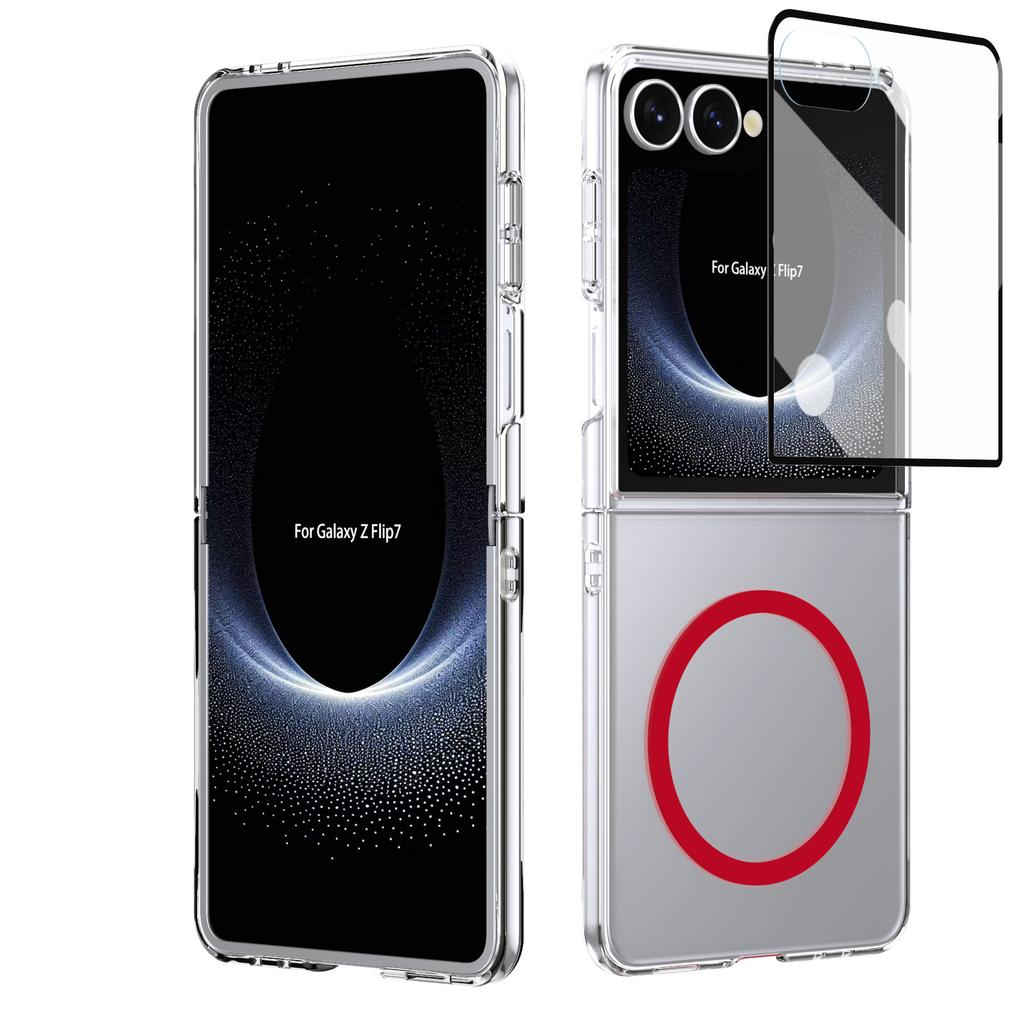 HD Transparent Magnetic Case For Samsung Galaxy Z Flip 7 6 5 4 Crystal Clear Cover With Clear Tempered Glass Screen Protector