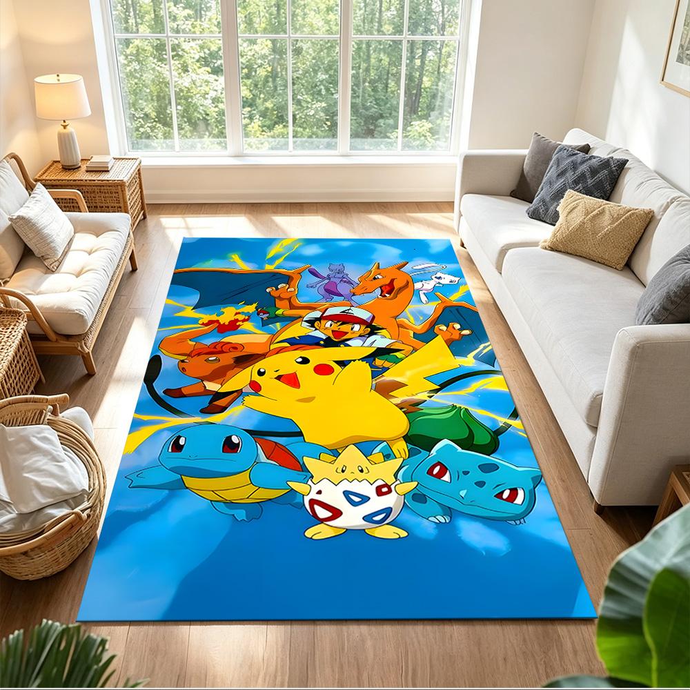 Pikachu Energy Burst Cleanable Rug Soft Plush Non-slip Bottom Bedroom Bedside Mat Retro American Style Christmas Gift for Friends