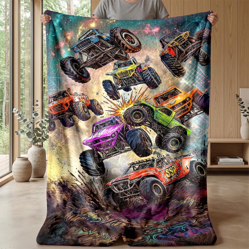 Monster Truck Chaos Theme Blanket Lightweight Warm Flannel Blanket Decorative Throw Blanket for Home Decoration