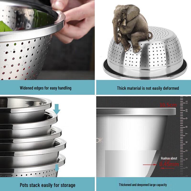 Meichu 5-teiliges Edelstahl-Rührschüssel- & Sieb-Set