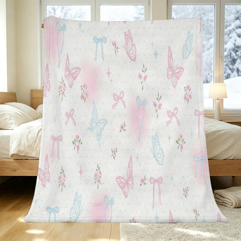 Lightweight Flannel Blanket - Butterfly Floral Print, Soft Cozy Warm Throw for Sofa Bedroom, Christmas Halloween Home Decor
