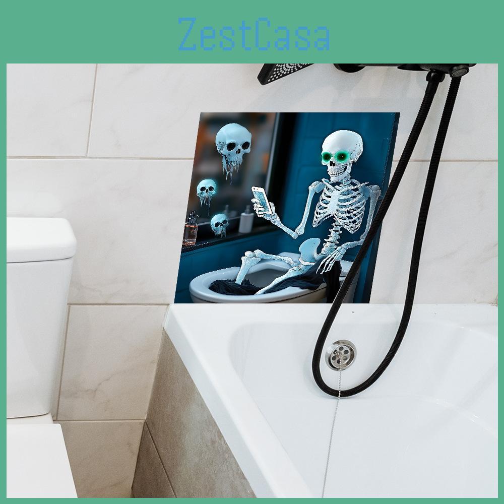 Halloween Creative Toilet Skeleton Play Phone Pattern Home Wall Sticker Decor