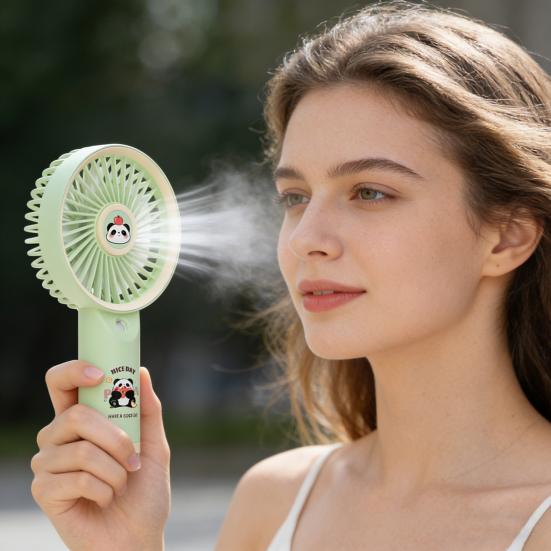 Mini Handheld Fan Cute Cartoon Panda Portable Personal Fan with Mist Spray USB Rechargeable 3 Wind Speeds Summer Cooling Fan for Travel Beach
