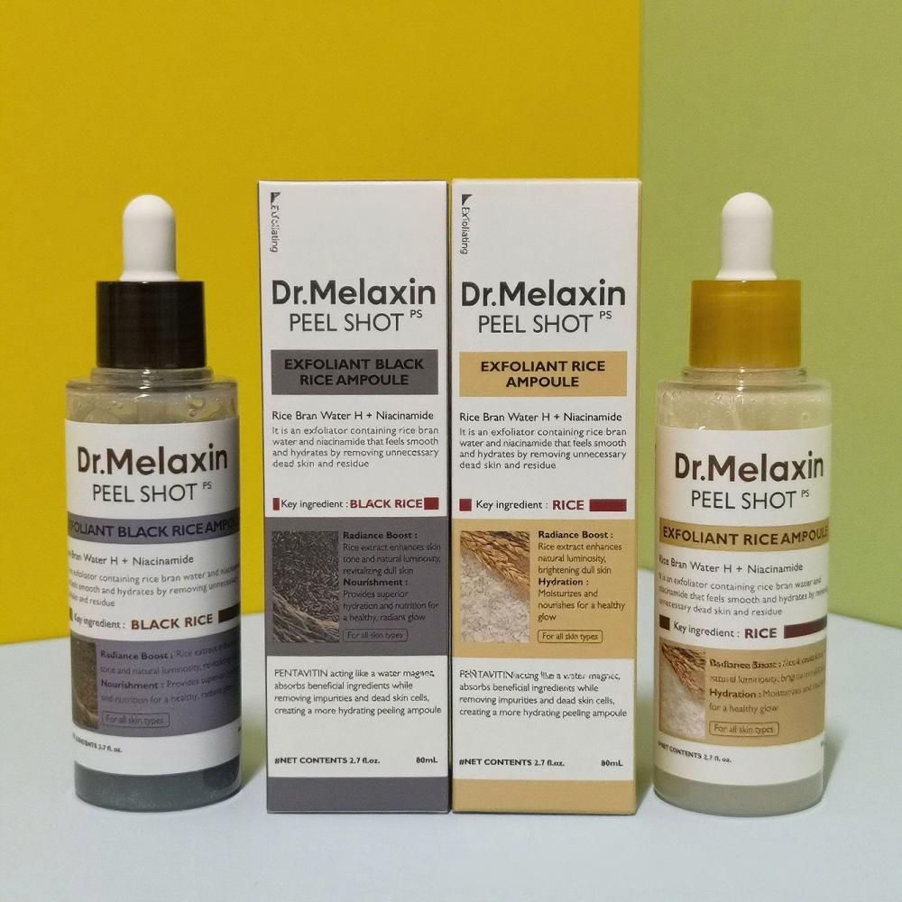Dr. Melaxin Skin Care - White & Black Rice Exfoliating Hydrating Essence, Pore Shrinking, B12 Cream, Eyecream, Kojic Acid Spray