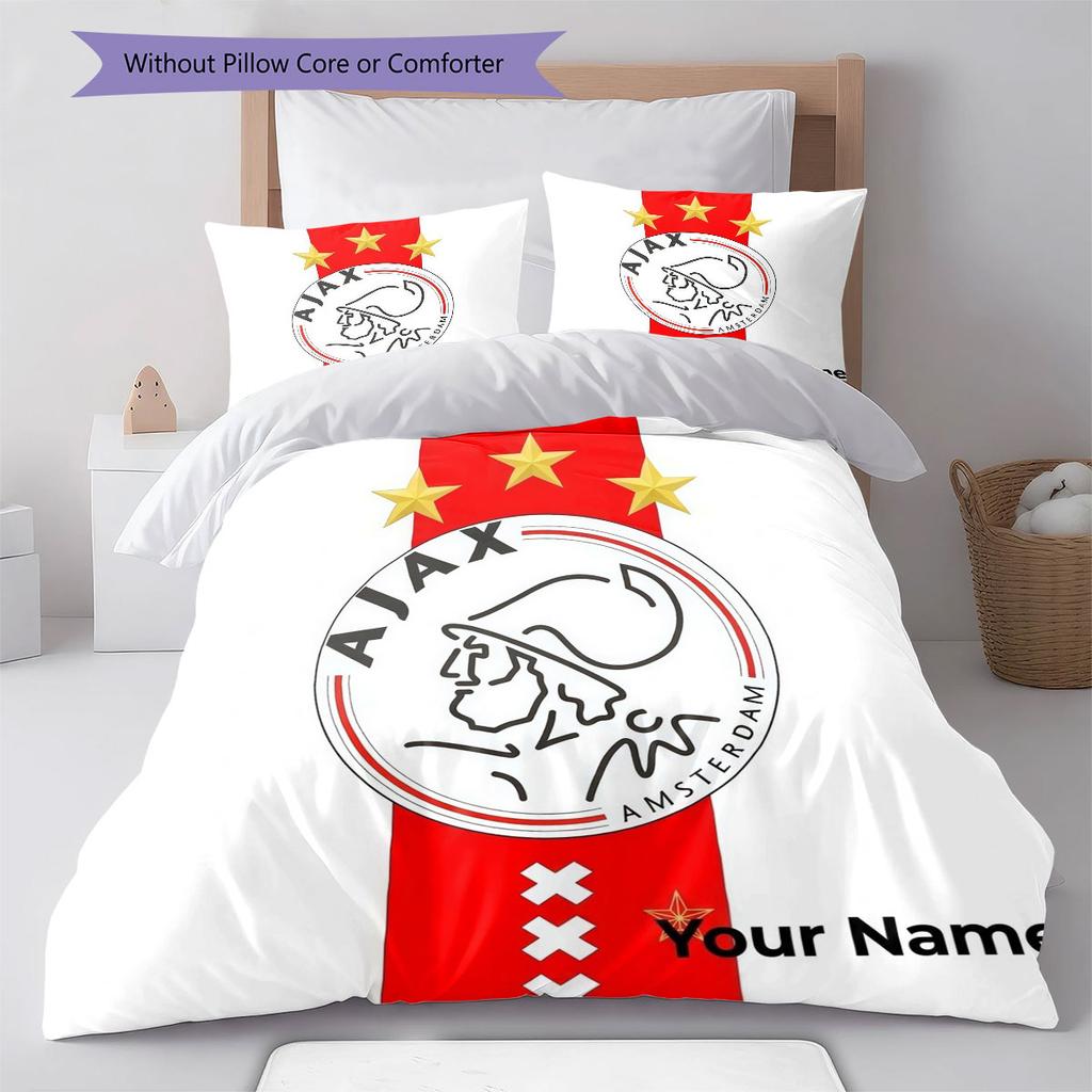 AFC Ajax Custom Name Pattern Bedding,Quilt Set Quilt Cover Pillowcase Home Birthday Gift(1 * Duvet Cover + 2 * Pillowcase, Without Core)