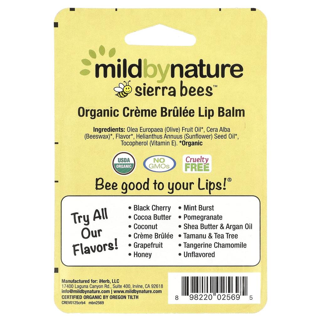 Mild By Nature, Sierra Bees™, Organic Lip Balm, Crème Brûlée, 4 Pack, 4.25 g (0.15 oz) Each