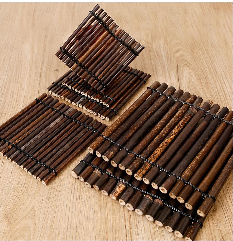 Retro Bamboo Tea Ceremony Coaster Set: Heat Insulation Placemat, Woven Tea Mat, Purple Bamboo Ornament, Tea Accessories.