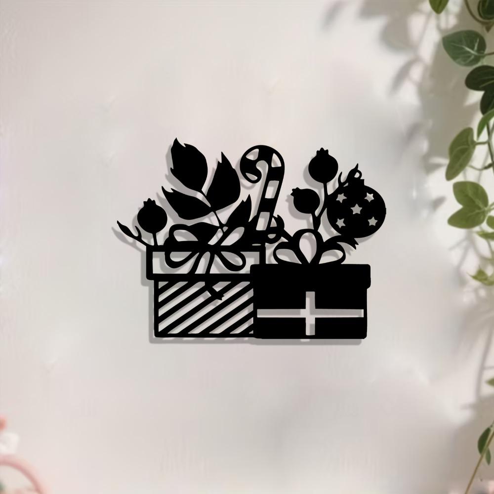 1pc Metal Gift Box Wall Art Iron Decor for Christmas New Year Holiday, Rustproof Ornament for Living Room Garden Fence, Seasonal Home Decoration