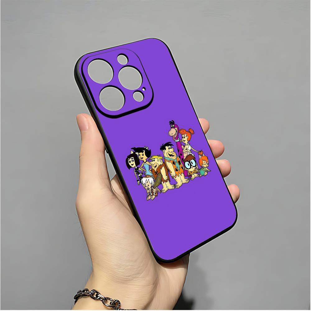 R-Cartoon La Funda de Teléfono de Los Picapiedra Para IPhone 16,15,14,13,12,11,XS,XR,X,8,7,Pro,Max,Plus,mini Funda Negra de Silicona
