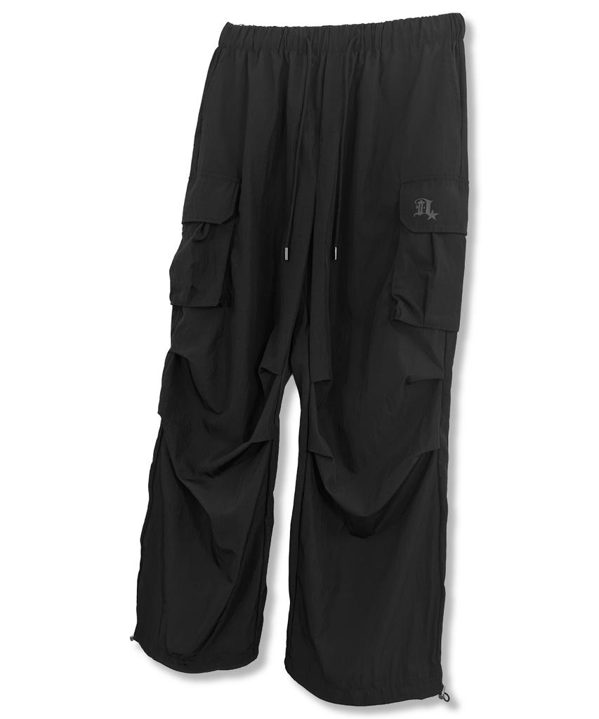 Damiswi Matte Glossy Parachute Cargo Pants_Black