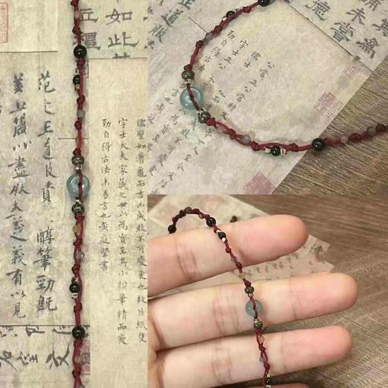 Valentine'S Day Vintage Handmade Beaded Rope Bracelet, Antique Style, Daily Wear Plastic Wristband, with Retro Chinese Weaving Technique for Couples