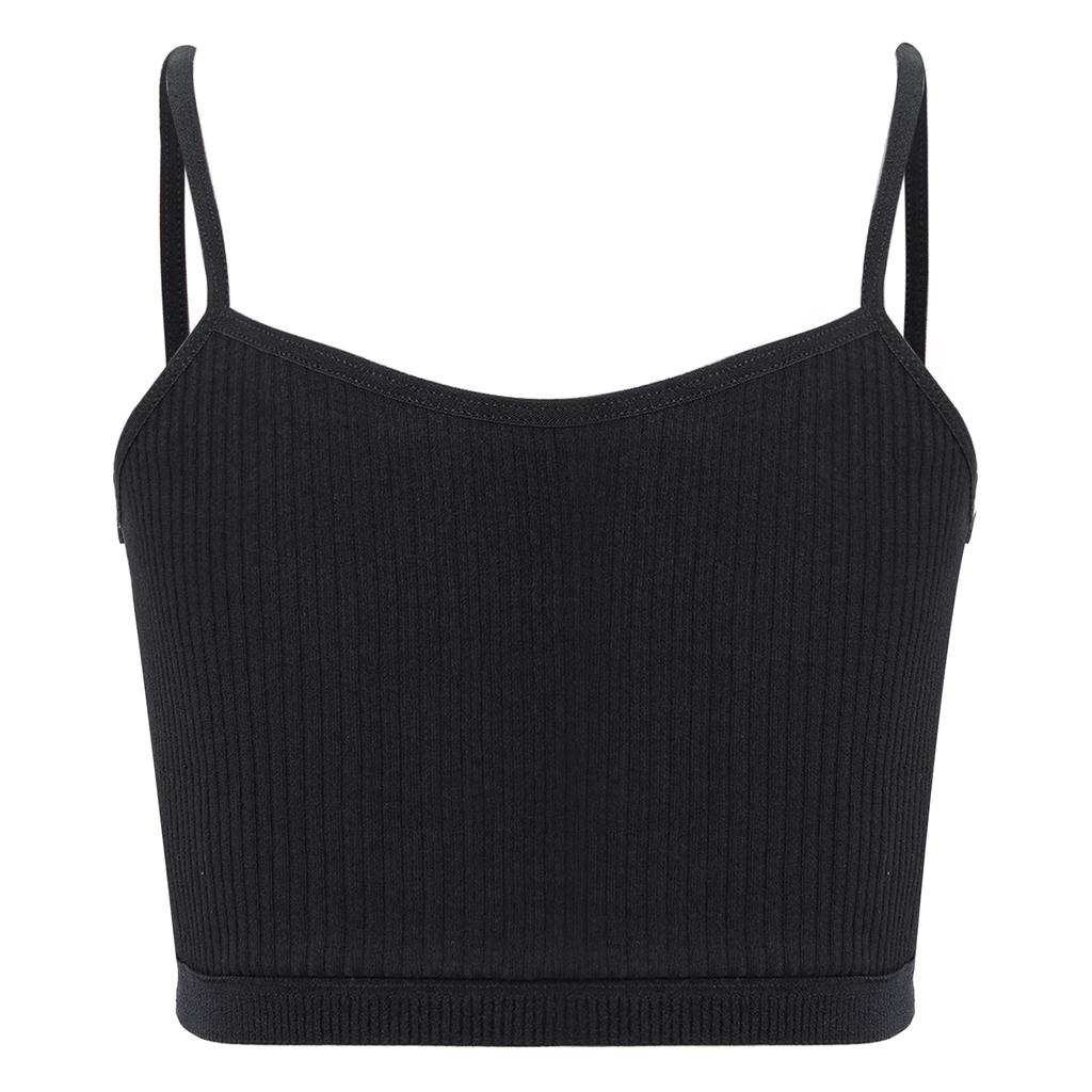 Girls Solid Color Spaghetti Straps Crop Top Ribbed Bra Vest Camisole Sportswear