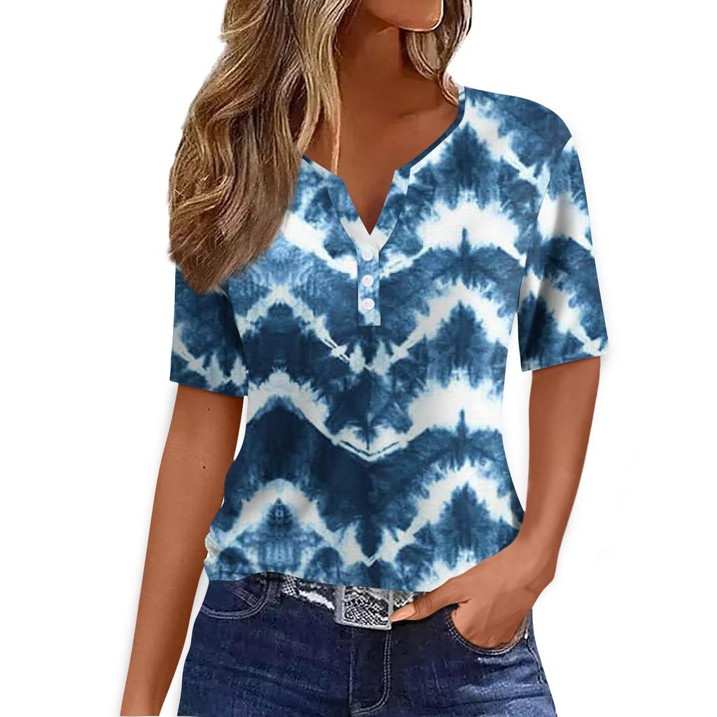 Women's T Shirt Tee Print Button Short Sleeve Daily Weekend Fashion Basic V- Neck Regular Top