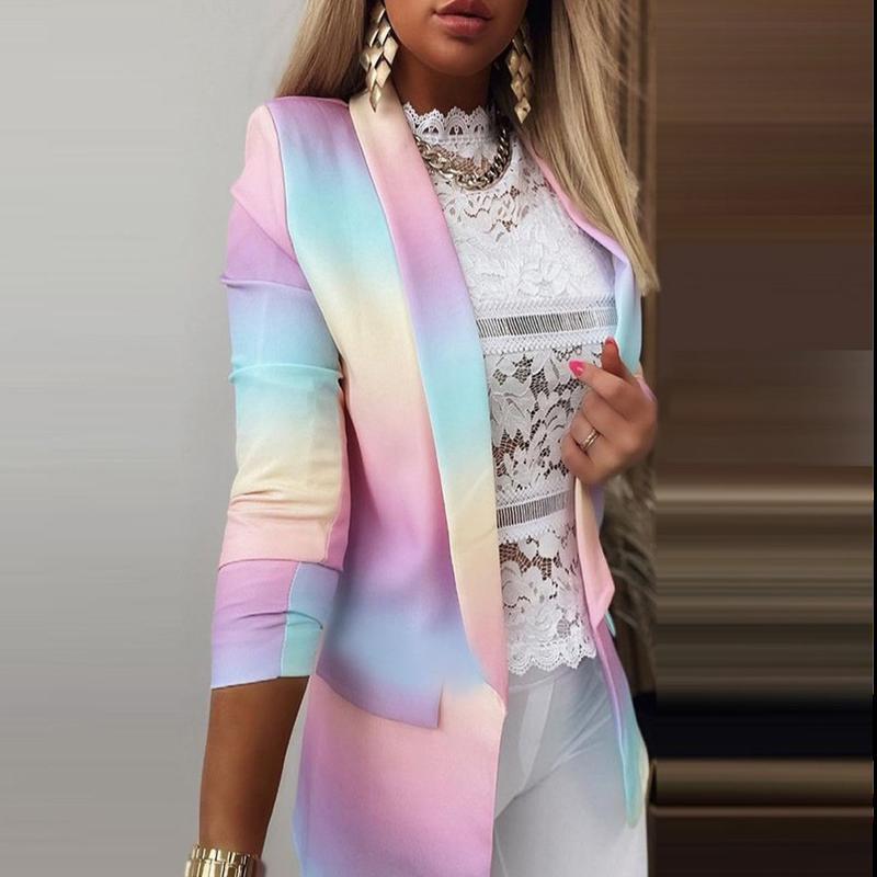 

Женская мода с длинным рукавом и цветным принтом, куртка с открытой передней частью XXXXXL