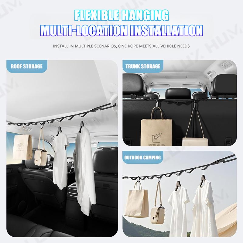 Portable Car Clothes Hanger Rope 10Kg Large-Bearing Car Clothesline 83Cm-119Cm Adjustable Clothes Storage Hanger For Traveling