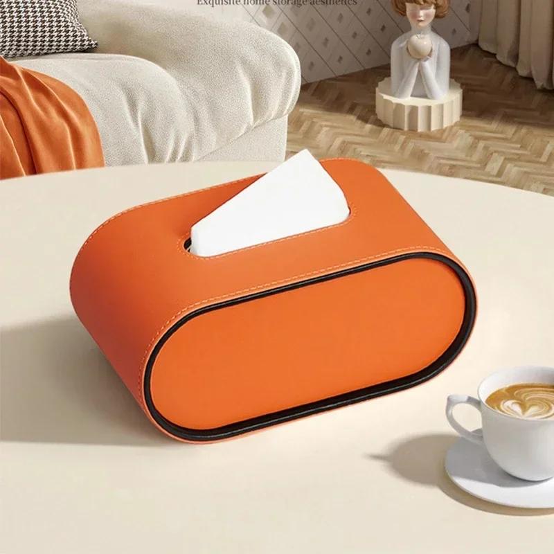 Tissue Box Paper Box Light Luxury Living Room Creative Toilet Paper Case Leather Bedroom Desktop Napkin Storage Box Organization