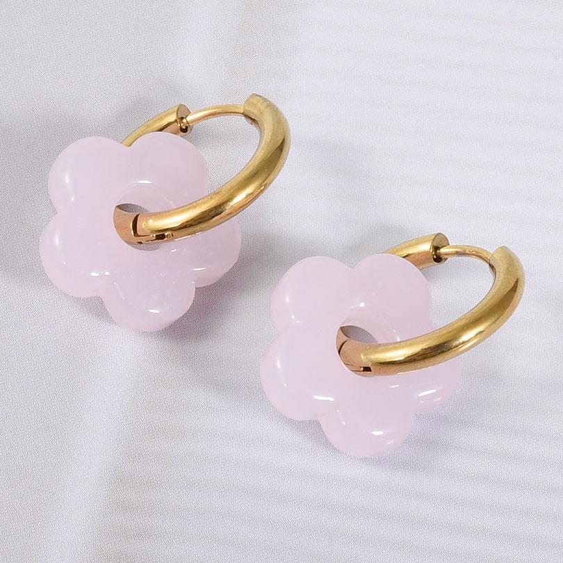 Bunte Blumen Glas Tropfen Anhänger Ohrringe Gold Farbe Kreis Ohrbügel Creolen Edelstahl Ohrringe Modeschmuck für Damen