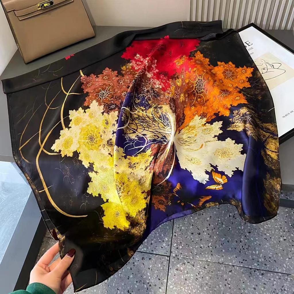 Spring, Summer and Autumn New Simulation Silk Scarf Female Decorative Hobo Shawl Sunscreen Beach Towel