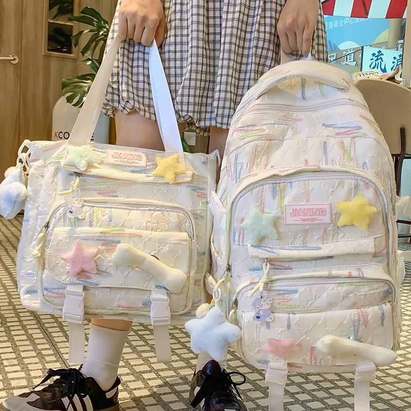 Children's Schoolbags Elementary School Girls Junior High School Students Cute Girl Striped Backpack