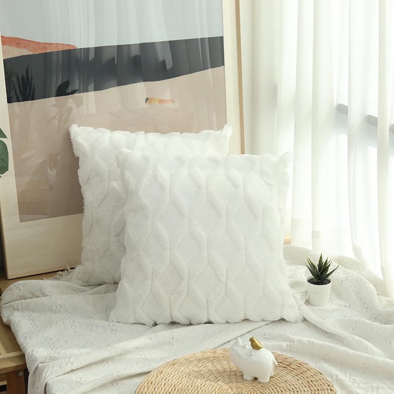 Solid Color Geometric Embroidered Plush Sofa Pillowcase