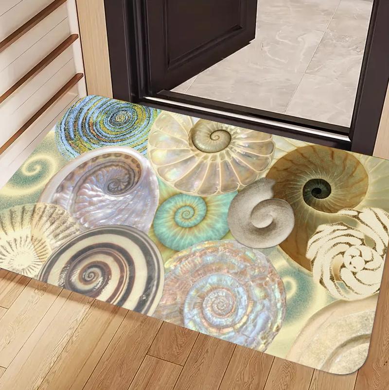 

Nordic Style Conch Printed Carpet Retro Style Decorative Door Mat Farmhouse Living Room Bedroom Entrance Carpet 40cm x 60cm
