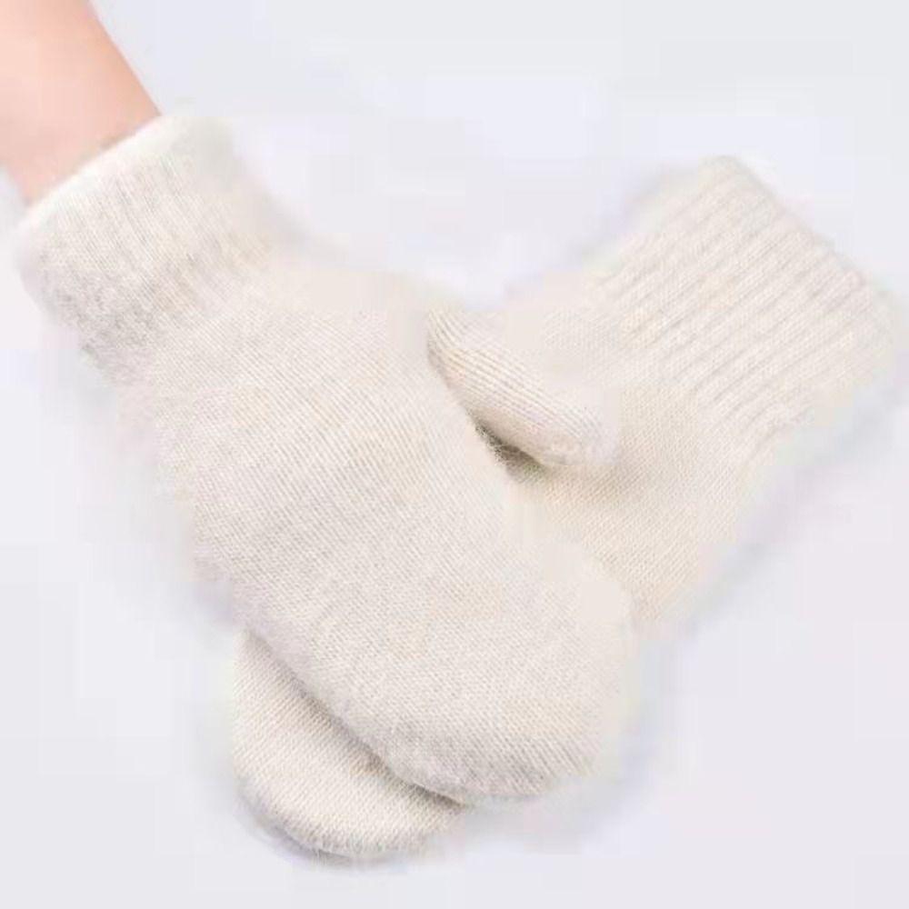 Cashmere-Like All Fingers Mittens Solid Color Fur Knitted Gloves Winter Gloves  Women Girl