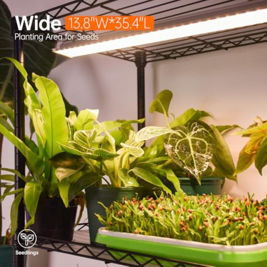 4-Tier Indoor Plant Shelf with 30W T5 Full Spectrum Grow Lights for Seed Starting and Seedlings Black Metal Plant Stand with Gr