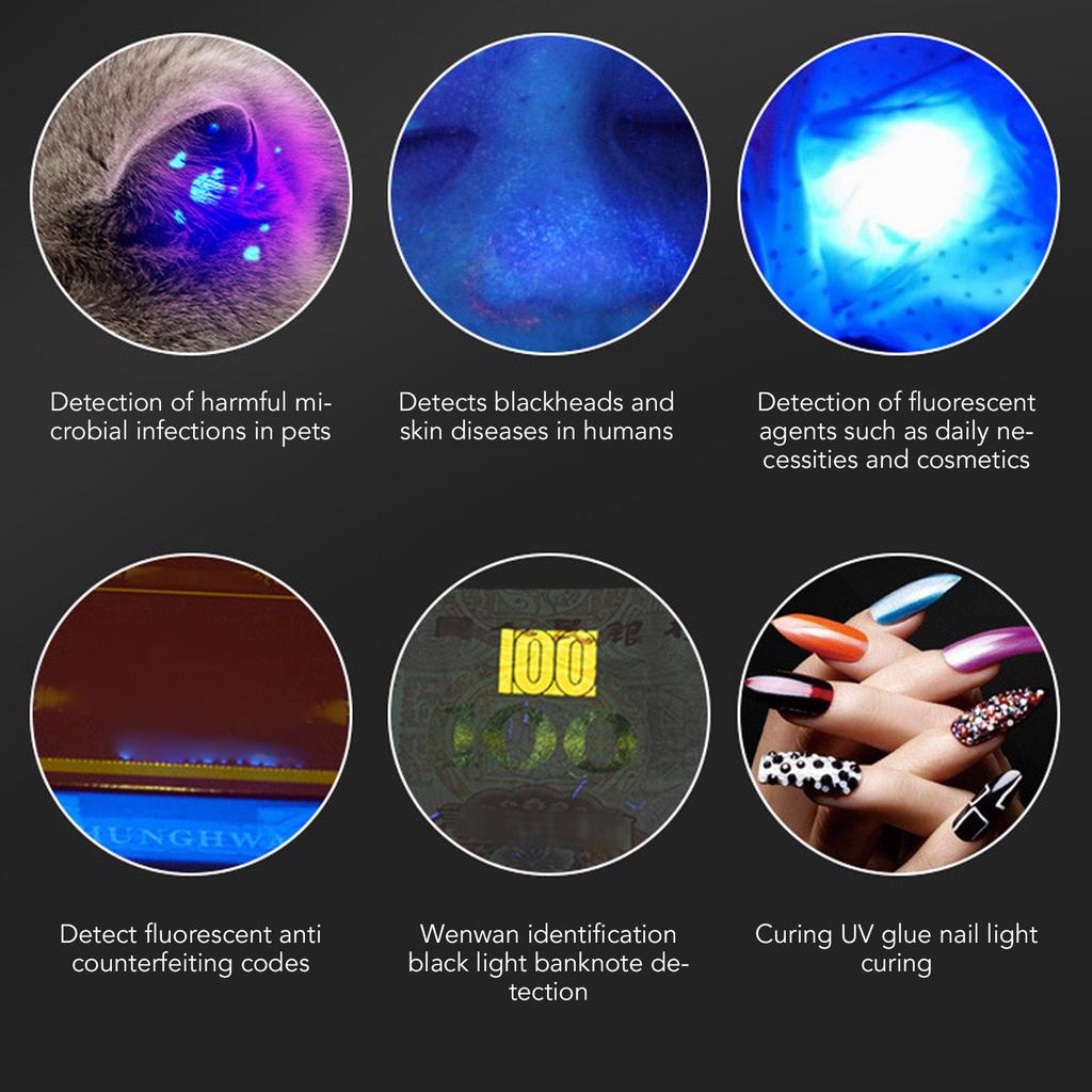 Ultraviolet Flashlight Zoomable UV Detection Lamp Waterproof LED Flashlight 300‑395nm Wavelength