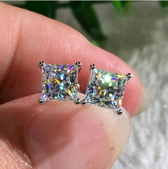 Korean Style Fashion Square Crystal Zirconia Stud Earrings