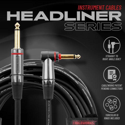 Cableworks by Gator Cases Headliner Series 10ft S/L Shielded Cable for Guitar/Bass with Mute Switch (GCWH-INS-10RAQT)
