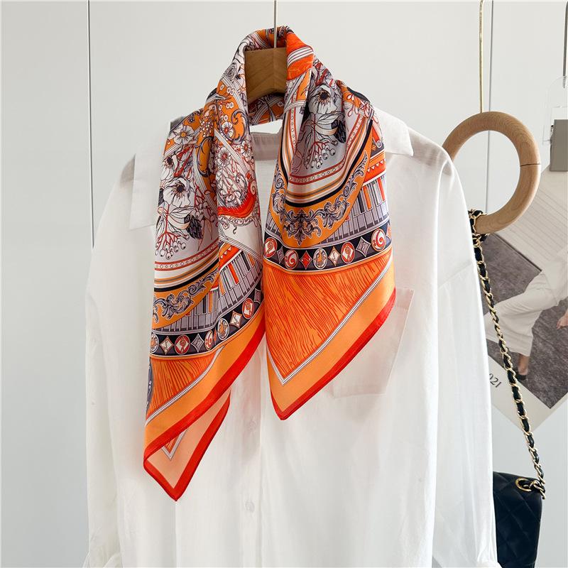 Musical Instrument Flower Color Matching 12 Mm Silk Scarf For Women's Fashion Mulberry Silk Scarf 70CM Square Scarf Shawl